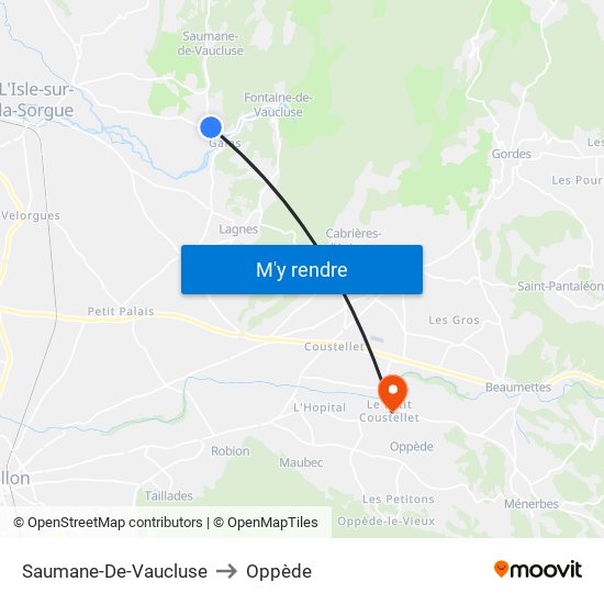 Saumane-De-Vaucluse to Oppède map
