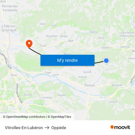 Vitrolles-En-Lubéron to Oppède map