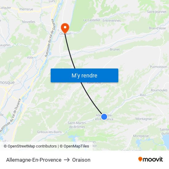 Allemagne-En-Provence to Oraison map