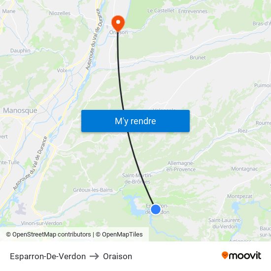 Esparron-De-Verdon to Oraison map
