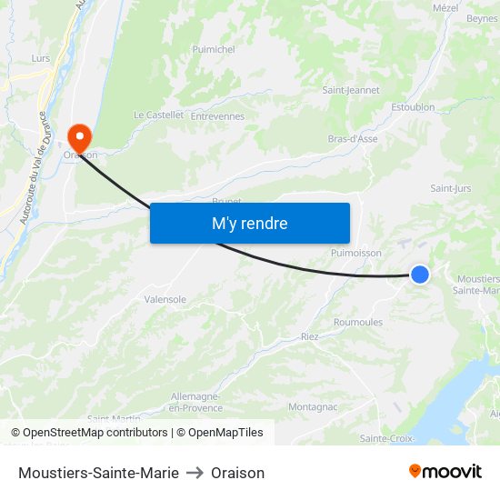 Moustiers-Sainte-Marie to Oraison map