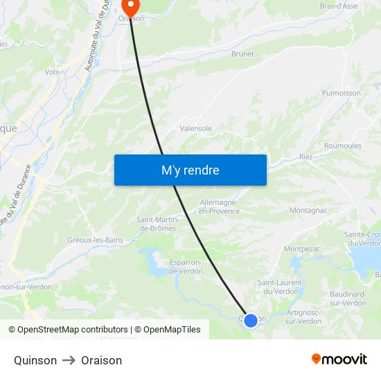 Quinson to Oraison map