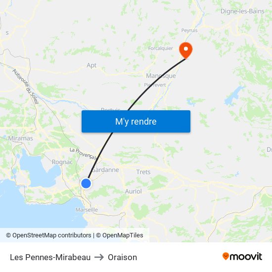 Les Pennes-Mirabeau to Oraison map