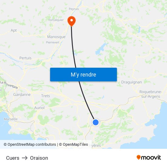 Cuers to Oraison map