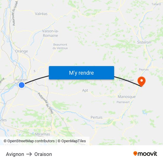 Avignon to Oraison map