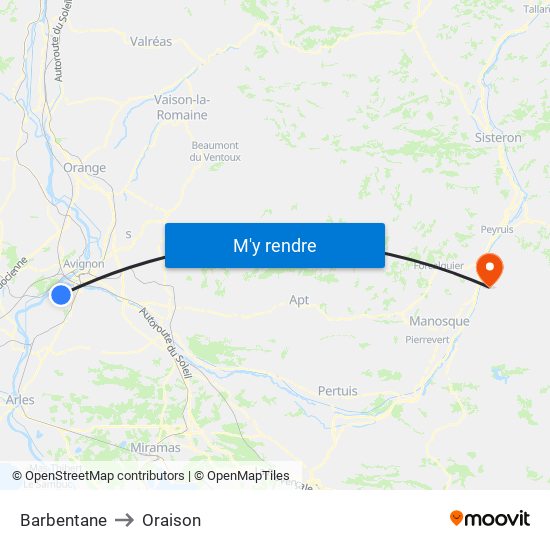 Barbentane to Oraison map