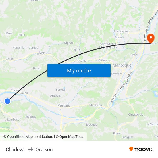 Charleval to Oraison map
