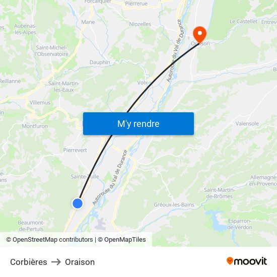 Corbières to Oraison map
