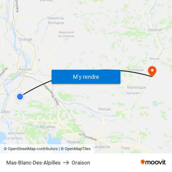 Mas-Blanc-Des-Alpilles to Oraison map