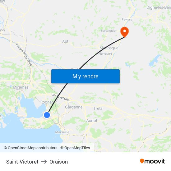 Saint-Victoret to Oraison map