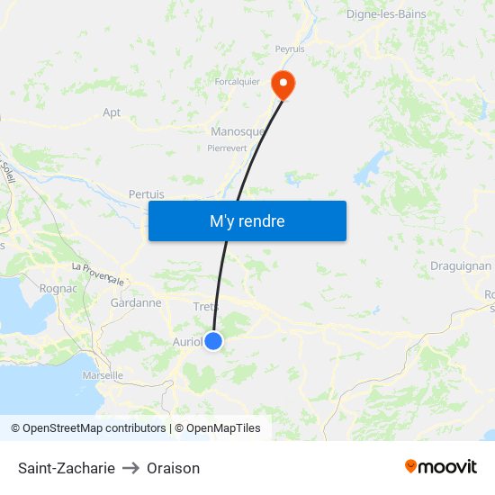 Saint-Zacharie to Oraison map