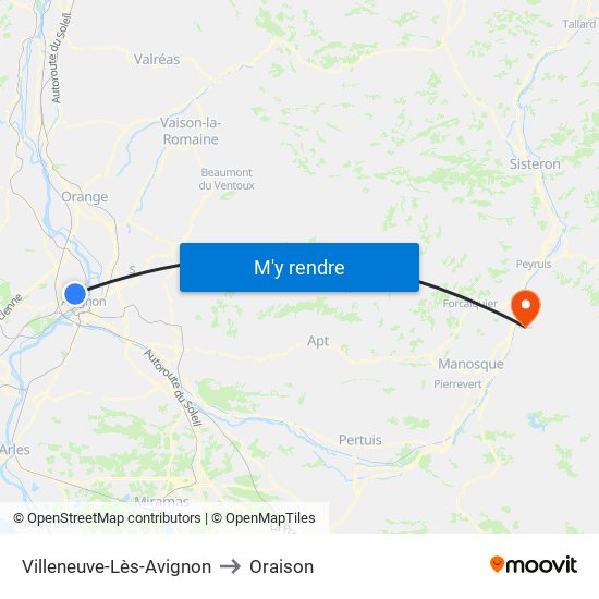 Villeneuve-Lès-Avignon to Oraison map