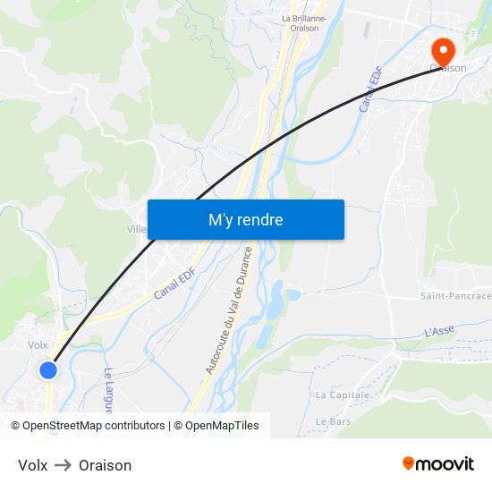 Volx to Oraison map
