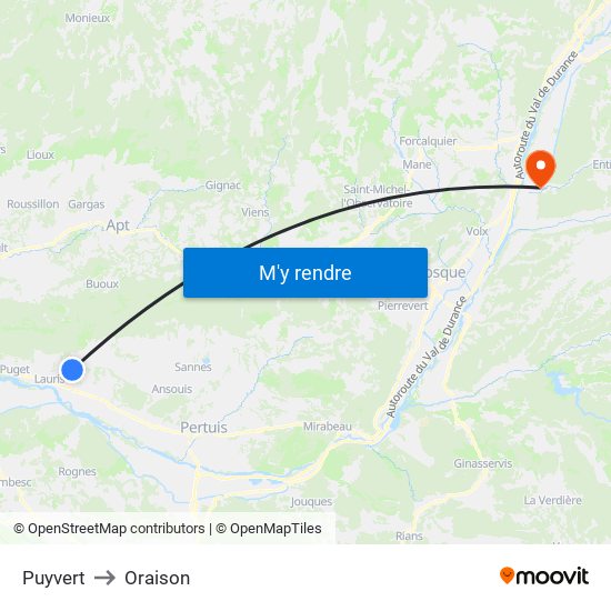 Puyvert to Oraison map