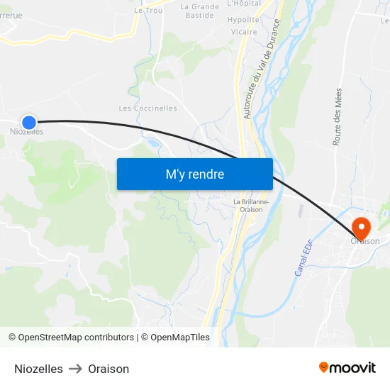 Niozelles to Oraison map