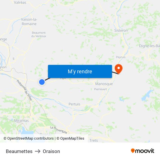 Beaumettes to Oraison map