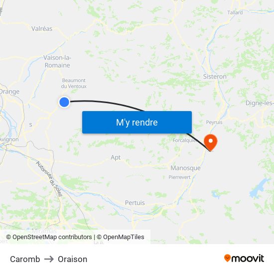 Caromb to Oraison map