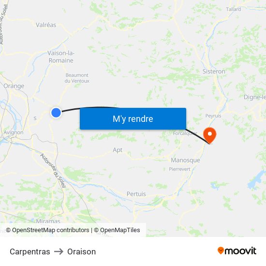 Carpentras to Oraison map