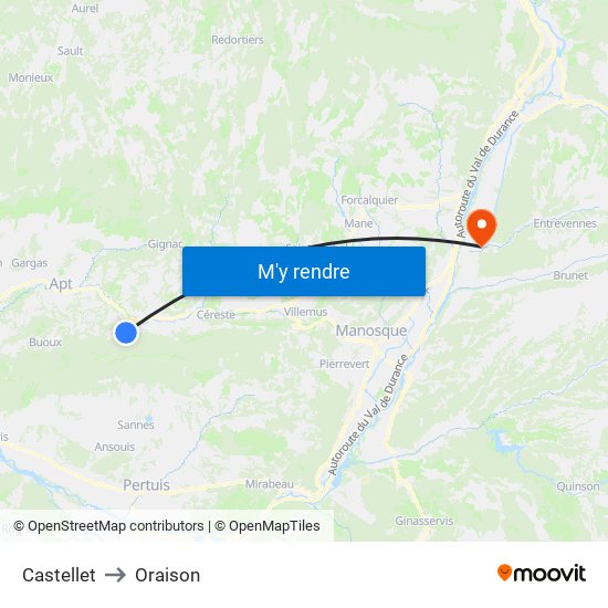 Castellet to Oraison map