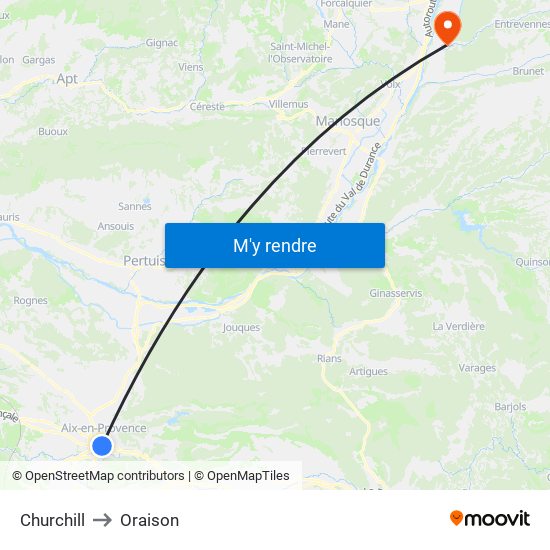 Churchill to Oraison map