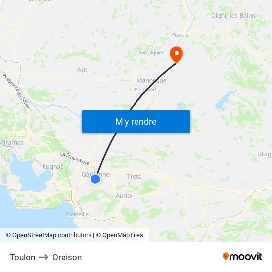 Toulon to Oraison map