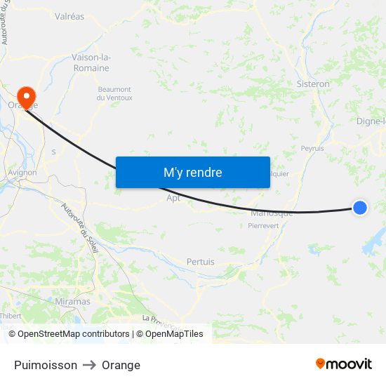 Puimoisson to Orange map