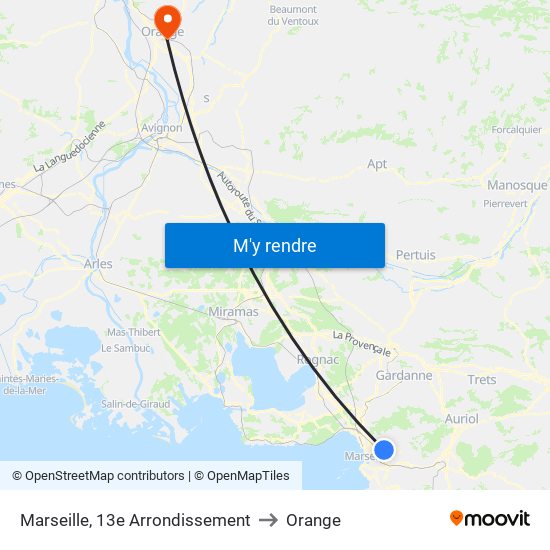 Marseille, 13e Arrondissement to Orange map