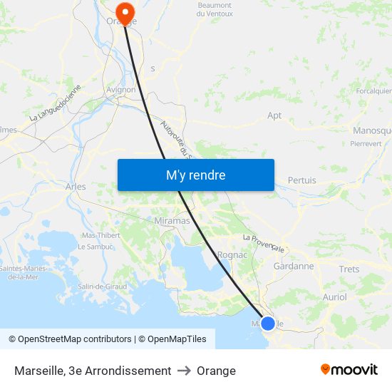 Marseille, 3e Arrondissement to Orange map