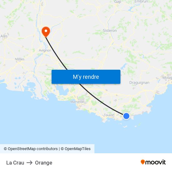 La Crau to Orange map