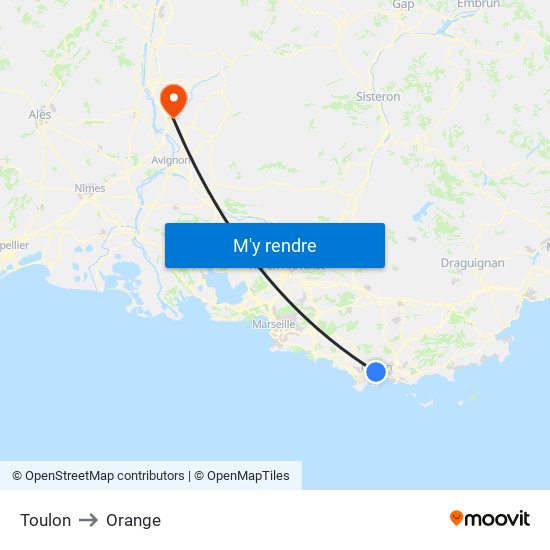 Toulon to Orange map