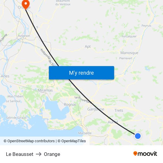 Le Beausset to Orange map