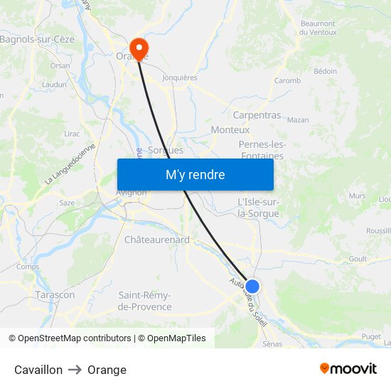 Cavaillon to Orange map