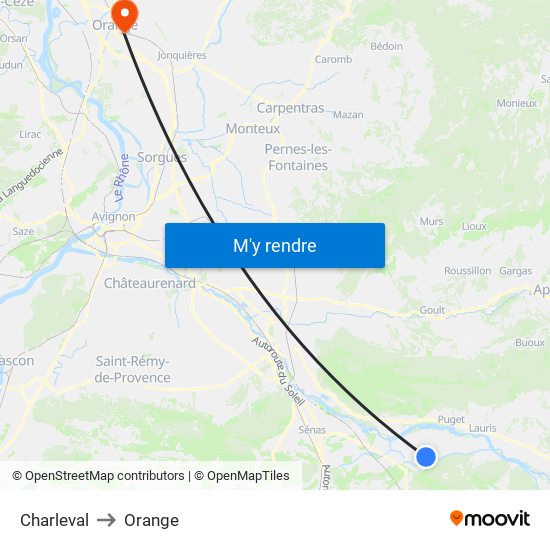 Charleval to Orange map