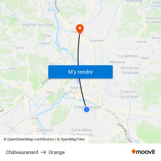 Châteaurenard to Orange map