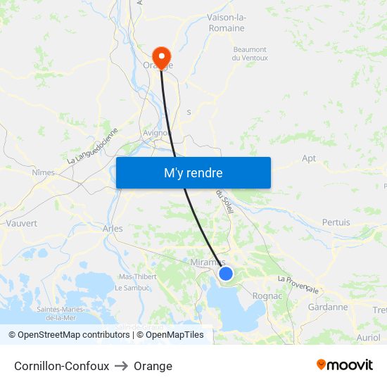 Cornillon-Confoux to Orange map