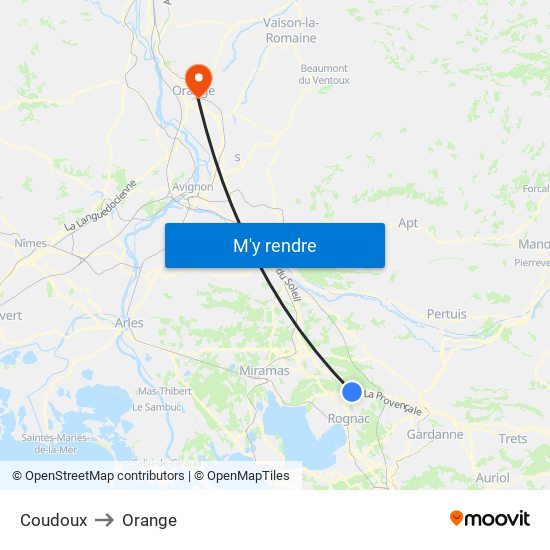 Coudoux to Orange map