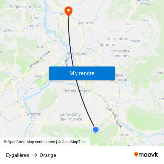 Eygalières to Orange map