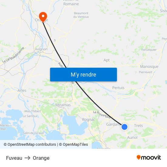 Fuveau to Orange map