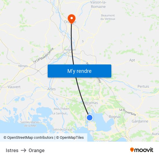 Istres to Orange map
