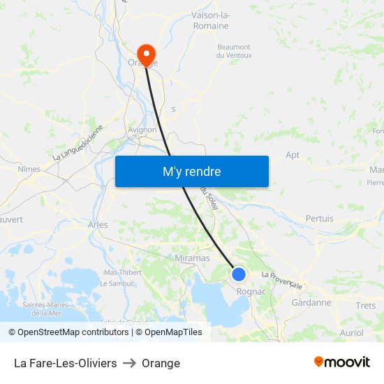 La Fare-Les-Oliviers to Orange map