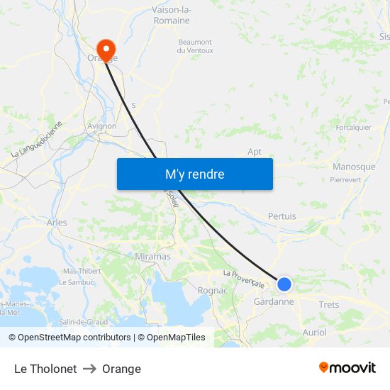 Le Tholonet to Orange map