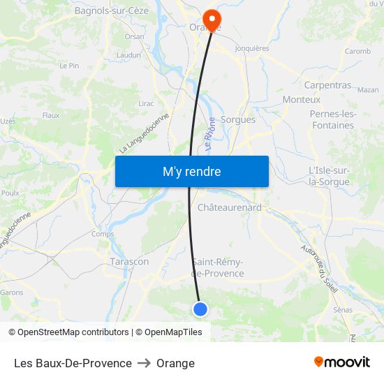 Les Baux-De-Provence to Orange map