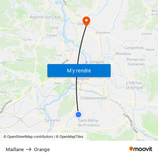 Maillane to Orange map