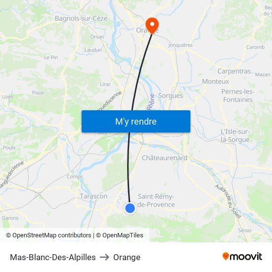Mas-Blanc-Des-Alpilles to Orange map