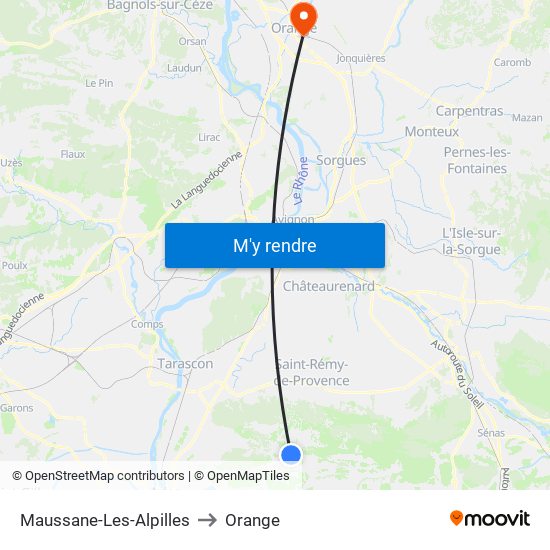 Maussane-Les-Alpilles to Orange map