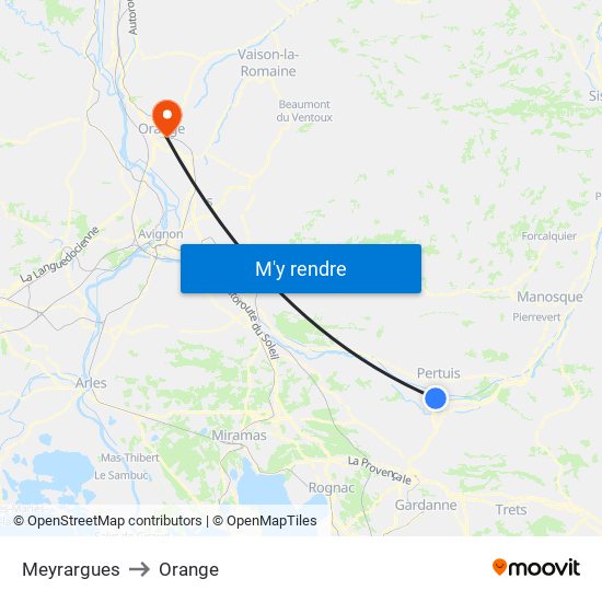 Meyrargues to Orange map
