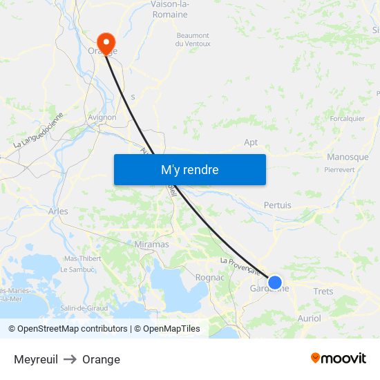 Meyreuil to Orange map