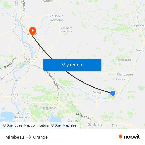Mirabeau to Orange map