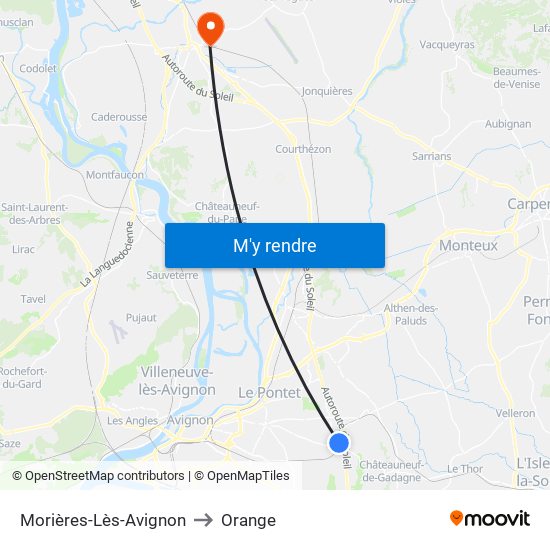 Morières-Lès-Avignon to Orange map