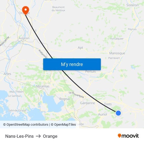 Nans-Les-Pins to Orange map